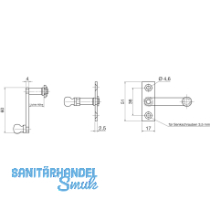 Fensterreiber auf eckiger Platte, 17 mm, Stahl verzinkt silberfrbig