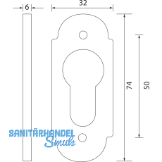 GRUNDMANN Zylinderrosette PZ, WG oval, 32 x 74 x 6, Messing poliert schutzlackiert