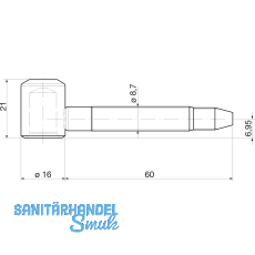Einbohrband-Oberteil m. Zylinderkopf,  16 mm, f. Holz. Stahl verzinkt