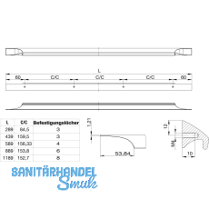 Griffleiste Primo LA 2 x 159,5 mm, Lnge 439 mm, Aluminium Edelstahl Effekt