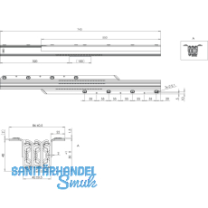 Ausziehtischfhrung CLASSIC, Auszugslnge 2300 mm, 90 kg, Stahl verzinkt