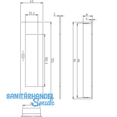 Schiebetrmuschel eckig 45 x 155 mm, offen, Edelstahl matt