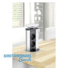 Steckdosenleiste EVOline Port 3x Schuko Wippdeckel alufarbig