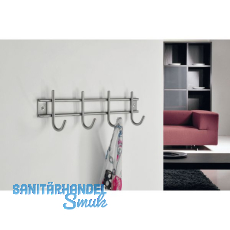 Garderobenleiste Satis mit 4 Haken, Breite 300 mm, Edelstahl gebrstet