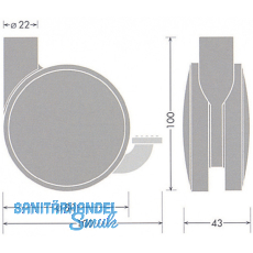 Designrolle Disky 2 mit Bremse, Zinkdruckguss, Kunststoffdekor RAL 9006