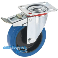 Feststell-Lenkrolle mit Elastikrad u. Rollenlager 100 x 36 mm/Platte 100 x 85 mm