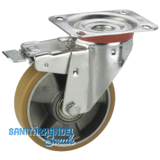 Lenkrolle m. Alufelge PU-Bereifung Totalfeststeller 200x50mm/Platte 140x110mm