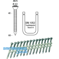 Ankernägel AK25 Länge 40 mm galvanisch verzinkt Kunststoffgebunden 25 Grad Ankernägel AK25 Länge 40 mm galvanisch verzinkt Kunststoffgebunden 25 Grad