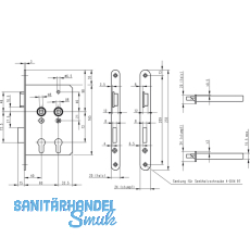 Einstemmschloss BKS 6043 PZ, links, DM 40 / 80, Edelstahl