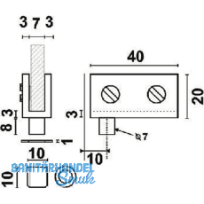 FZ 4-6 Glastrscharnier,Glas 4-6, 20x40mm; Messing verchromt matt