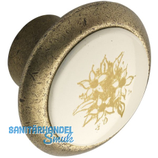 Knopf Tampa  40 mm, Tiefe 26 mm, ZN/Kunststoff bronze, matt/Blume gold
