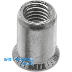 Blindnietmutter Senkkopf Unterkopfverzahnt Rundschaft offen M 6x15.0 Stahl verz.