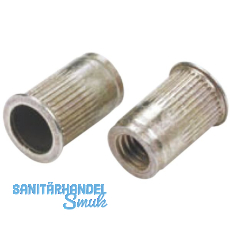 Mikromutter gerndelt, unterkopfverzahnt Rundschaft offen M 6x14.0 Stahl verz.