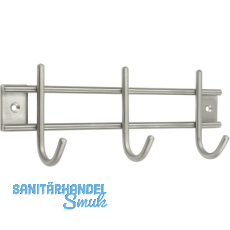 Garderobenleiste Satis mit 3 Haken, Breite 220 mm, Edelstahl gebrstet