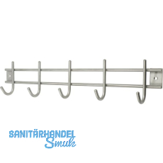 Garderobenleiste Satis mit 5 Haken, Breite 380 mm, Edelstahl gebrstet