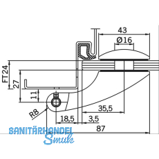 Trband Flgelteil DORMA Arcos Office 25.230, Glas 8-10 mm, silber eloxiert