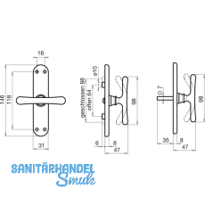 GRUNDMANN Fenstertrieb WG ELEGANT 520 - aufliegend m. sen gerade, Messing pol