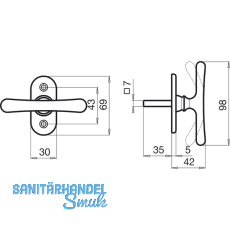 Fensterolive WG ELEGANT 526 - sichtbar geschr., VK 7 x 35 mm, Messing poliert