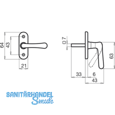 GRUNDMANN Fenstergriff WG ELEGANT 505 - gebogen, VK 7 x 35 mm, Messing poliert