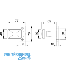 HOPPE Trknopf - auf Ros. zu 117GF/22, 65x40 30x70x10, silber elox