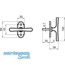 GRUNDMANN Fenstergriff ALT-WIEN 926 - sichtbar geschraubt, 7x35, Messing poliert