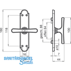 GRUNDMANN Fenstergriff ALT-WIEN 920 - sichtbar geschraubt, ohne, verchromt