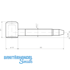 Einbohrband-Oberteil m. Zylinderkopf,  16 mm, f. Holz. Stahl vernickelt