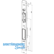 Schließblech zu KFV AS 3500 \"Q\" f. Falle u. Riegel, 245x24x6, rechts,Edelstahl Schließblech zu KFV AS 3500 \"Q\" f. Falle u. Riegel, 245x24x6, rechts,Edelstahl