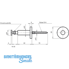 Stiegengriffsttze zum Klemmen, Ros.  50 mm, Wandabstand 60 mm, Alu poliert