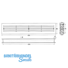 Lftungsgitter fr Zimmertren, 454 x 90 mm, TS 40 mm, Kunststoff schwarz