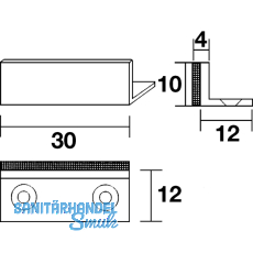 Anschlagpuffer fr Glastren, 30x10x12mm, Messing verchromt poliert