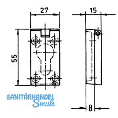 Ausgleichsrosette mit Schutzkappe, 27 x 55 x 8 (15)mm, silber eloxiert