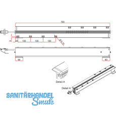Ausziehtischfhrung ALU 77,Auszugslnge 1850 mm,Platten 2x500,Aluminium