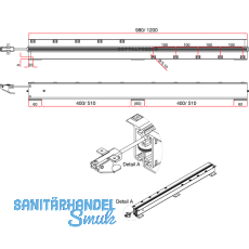Ausziehtischfhrung ALU 77,Auszugslnge 1850 mm,Platten 2x500,Aluminium