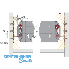 HETTICH SYSTEMA TOP 2000 Quadro Duplex 70, Schranktiefe 600 mm, Ma X = 22 mm