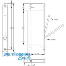Falztreibriegel 1899, DM 35, Stulp rund 235 x 24 mm, Edelstahl
