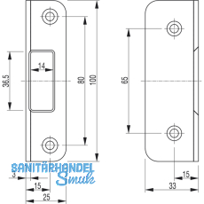 Winkelschlieplatte BKS f. Mehrfachverriegelung Secury, universal, Edelstahl