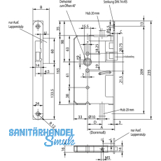 Fluchttrtreibriegel BKS 2189, rechts, DM 65, Winkelstulp 235 x 20 mm, Edelstahl