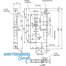 Fluchttrtreibriegel BKS 2390, rechts, DM 65, Lappenstulp 235 x 36 mm, Edelstahl