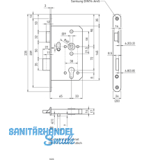 Dreifallenhauptschloss 1020 PZ, links, rund, DM 65 mm, Edelstahl