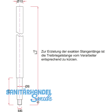 Treibriegelstange BMH 1100, 1187 mm, f. unten, Stahl verzinkt