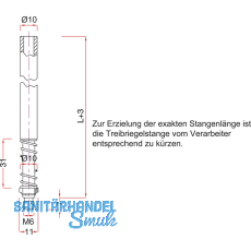 Treibriegelstange BMH 1109, 1500 mm, m. Feder f. oben u. unten, Stahl verzinkt