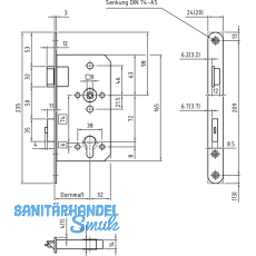 Fluchttrschloss 1128, 2-flg. /EN 179, DM 65/24, rechts, Edelstahl