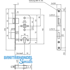 Einstemmschloss BMH 1000 PZW, rechts, DM 55, Rundstulp, Edelstahl