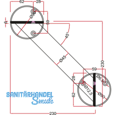 Barkonsole Brindisi schrg  45 mm, Hhe 230 mm, Edelstahl