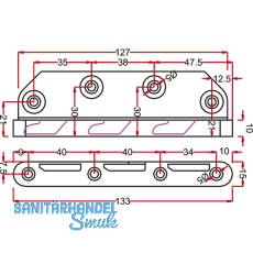 Verbindungsbeschlag mit 3 Haken, Einbauhhe 130, Stahl verzinkt