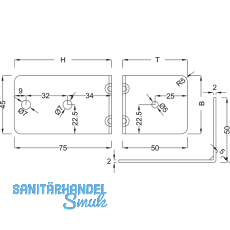 Bettwinkel, B 45, H 75, T 50, Materialstrke 2.2 mm, FE silbergrau