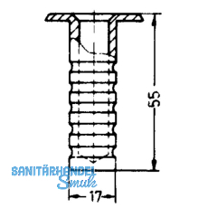 Bodenbchse ohne Verschluss, 10 mm, Hhe 55 mm, Messing vernickelt matt