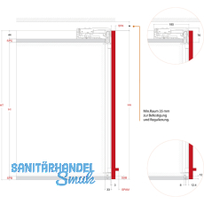 Schiebetrbeschlag Slider S 20 Typ 3, Flgelbreite 700, Korpusbreite 1400