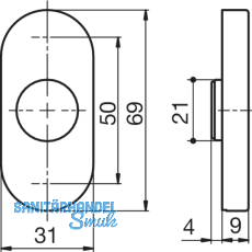 DORMA Drckerrosette PREMIUM 6621 -oval mit Hochhaltefeder, 23,5 mm, Edst. matt